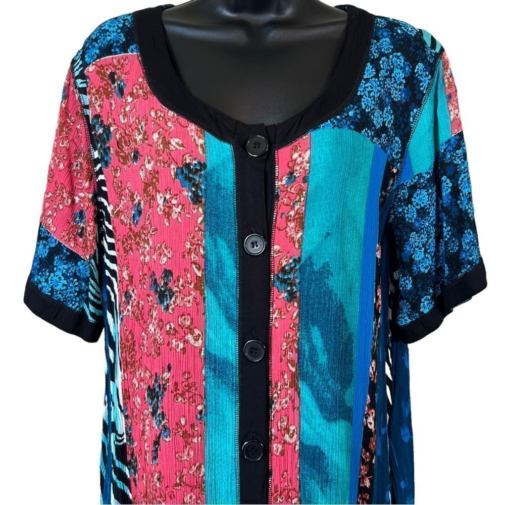 La Cera Patchwork Multi Print Button Down Maxi - image 2